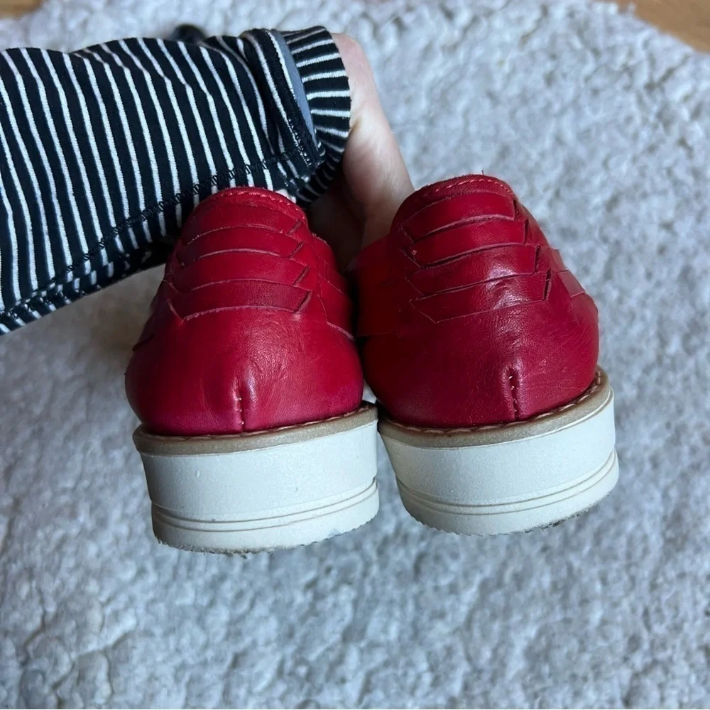 Macarena Red Leather Woven Slip On Slight Wedge Espadrilles Sz 8